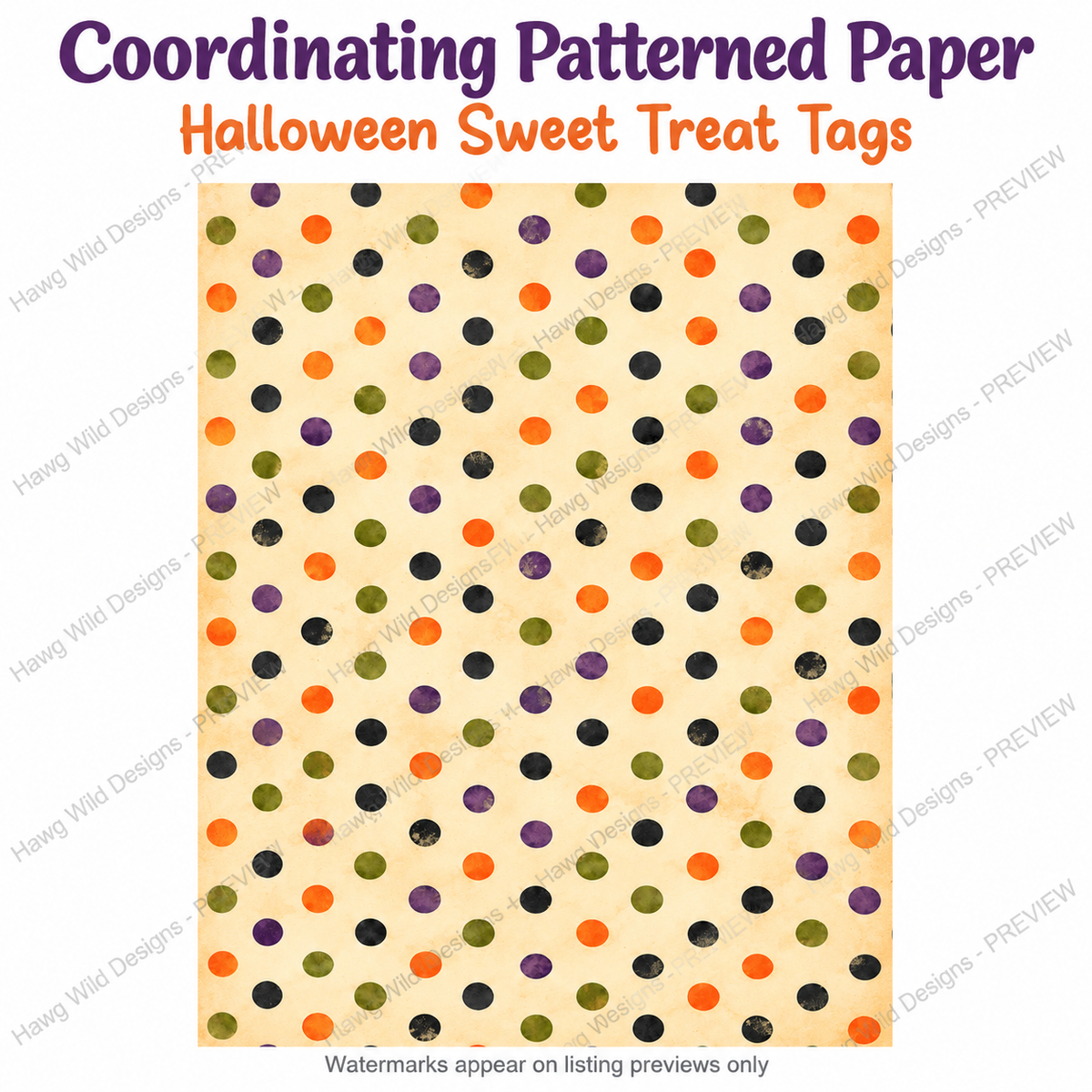 Halloween Sweet Treat Tags Printable — coordinating design preview.