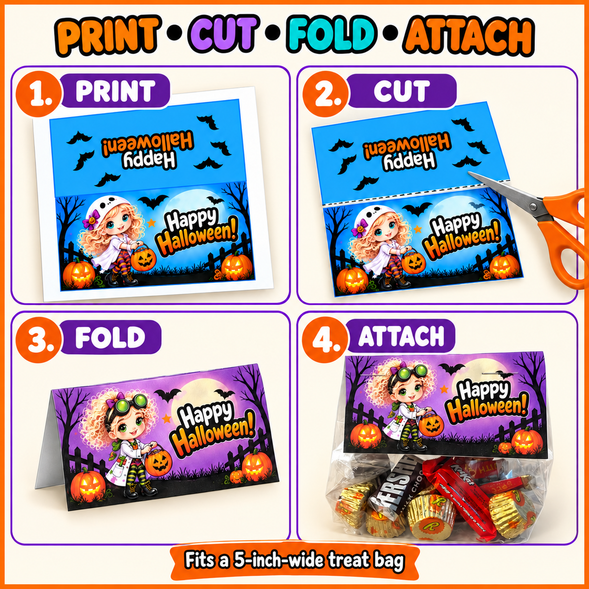 Halloween Treat Bag Toppers Printable — design preview.