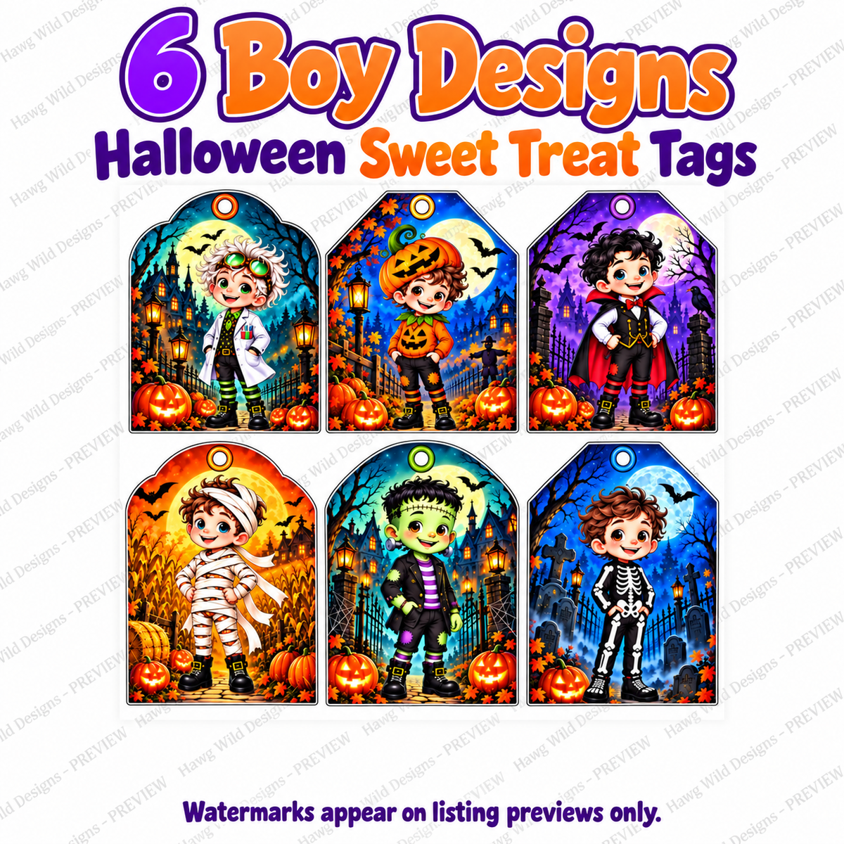 Halloween Sweet Treat Tags Printable — design preview.
