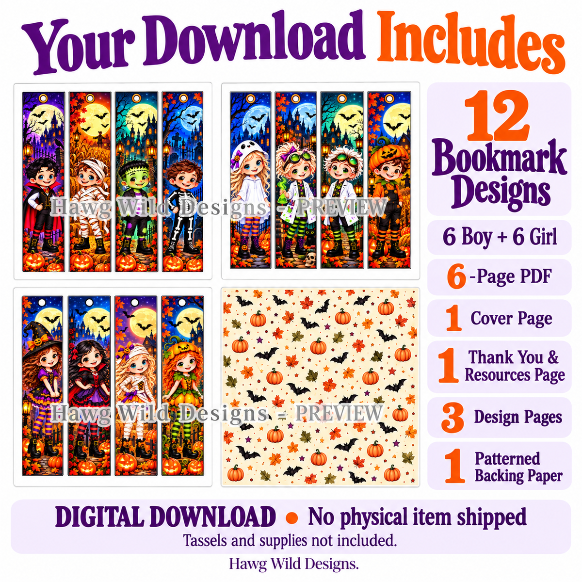 Halloween Sweet Treat Bookmarks Printable — download contents.