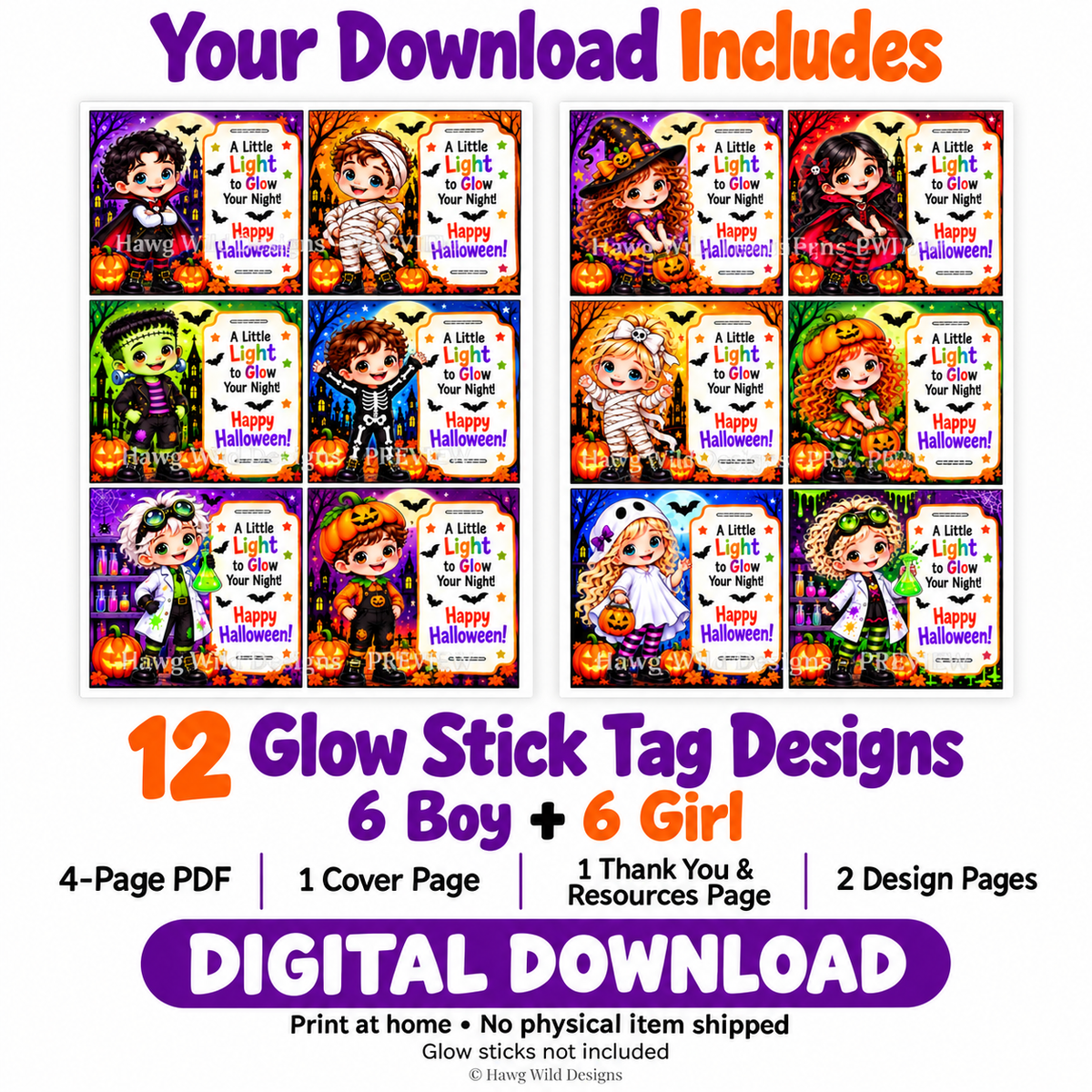 Halloween Glow Stick Tags Printable — download contents.