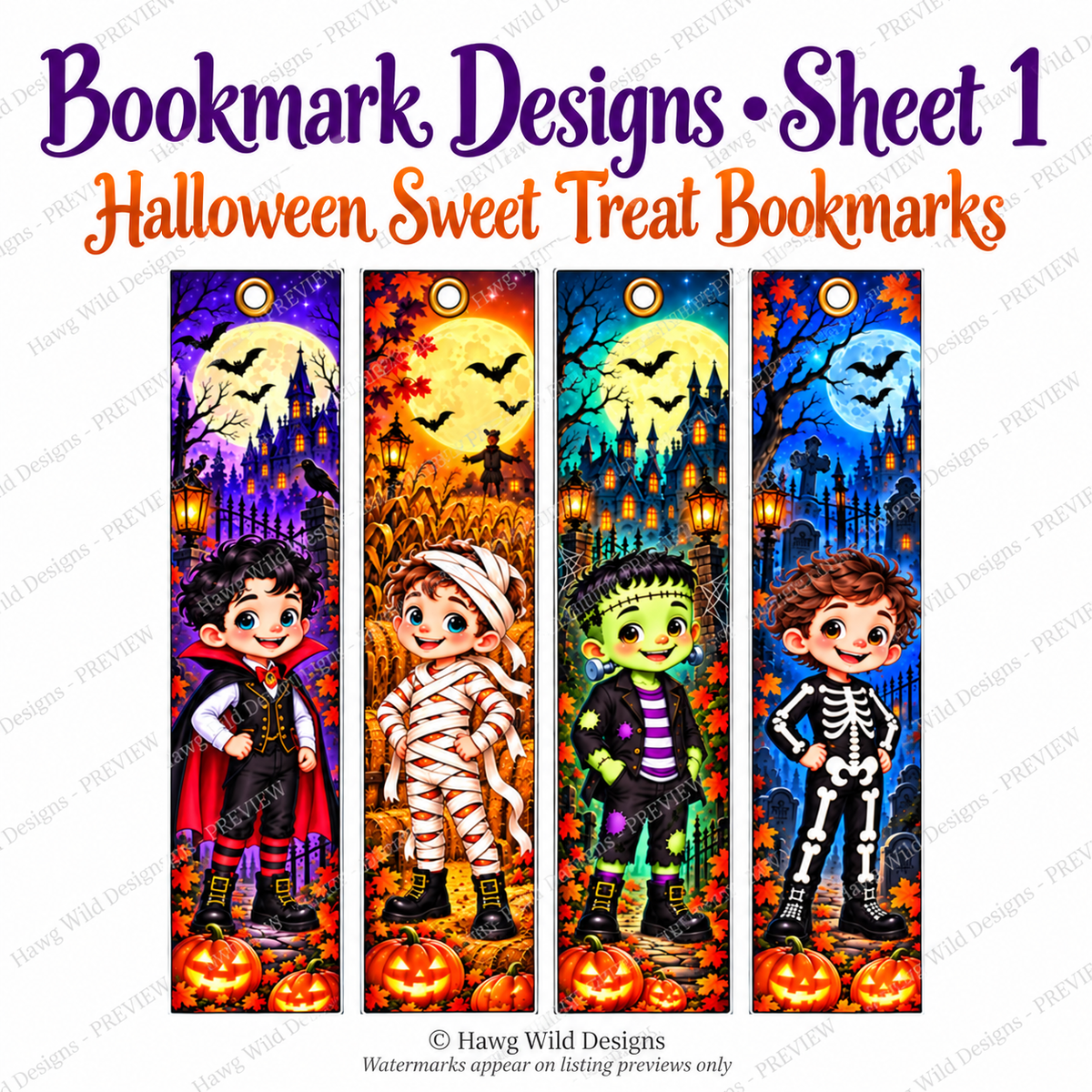 Halloween Sweet Treat Bookmarks Printable — design preview.