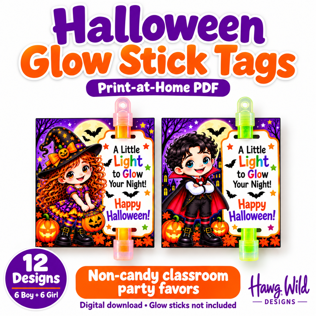 Halloween Glow Stick Tags Printable — product overview.