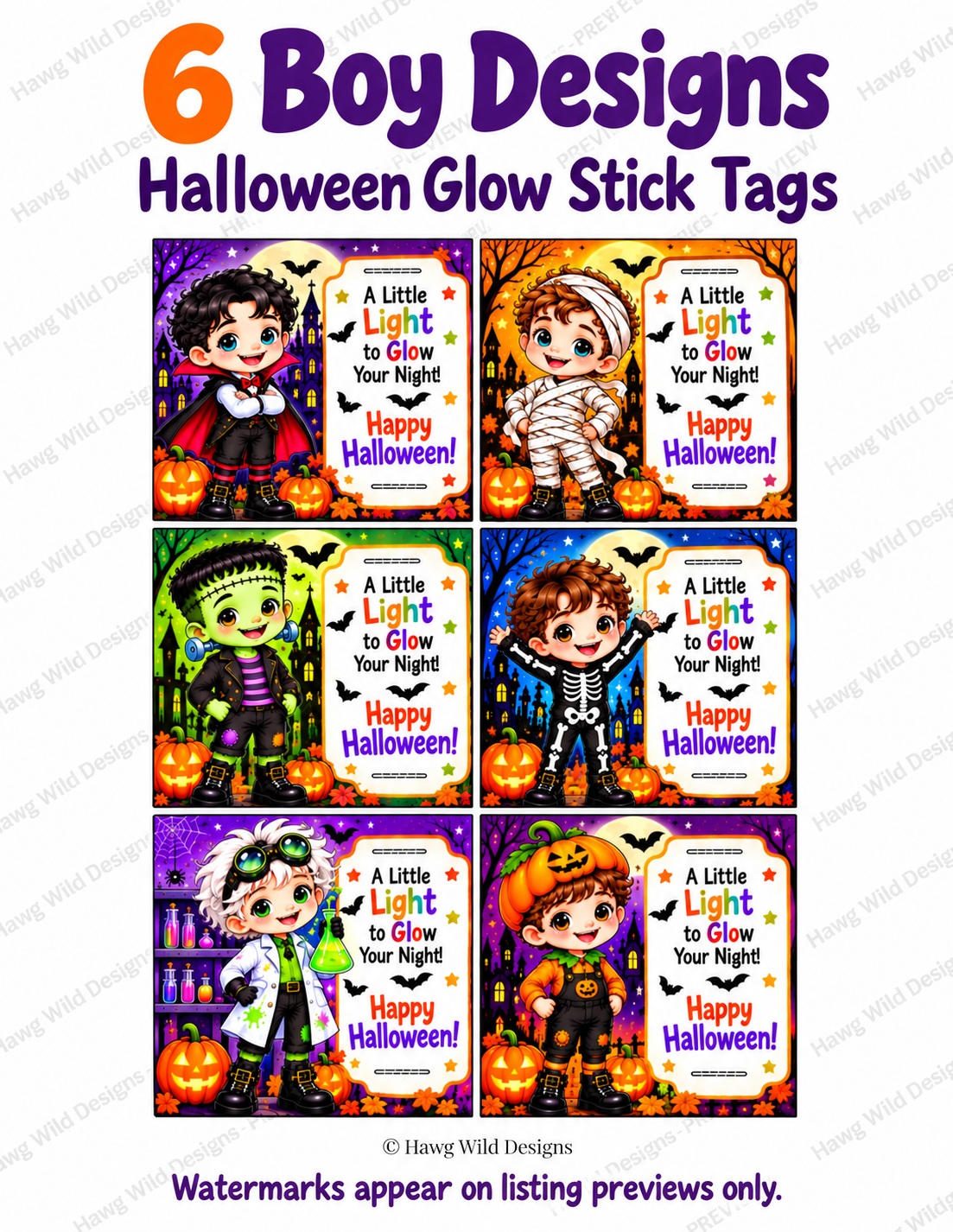 Halloween Glow Stick Tags Printable — design preview.