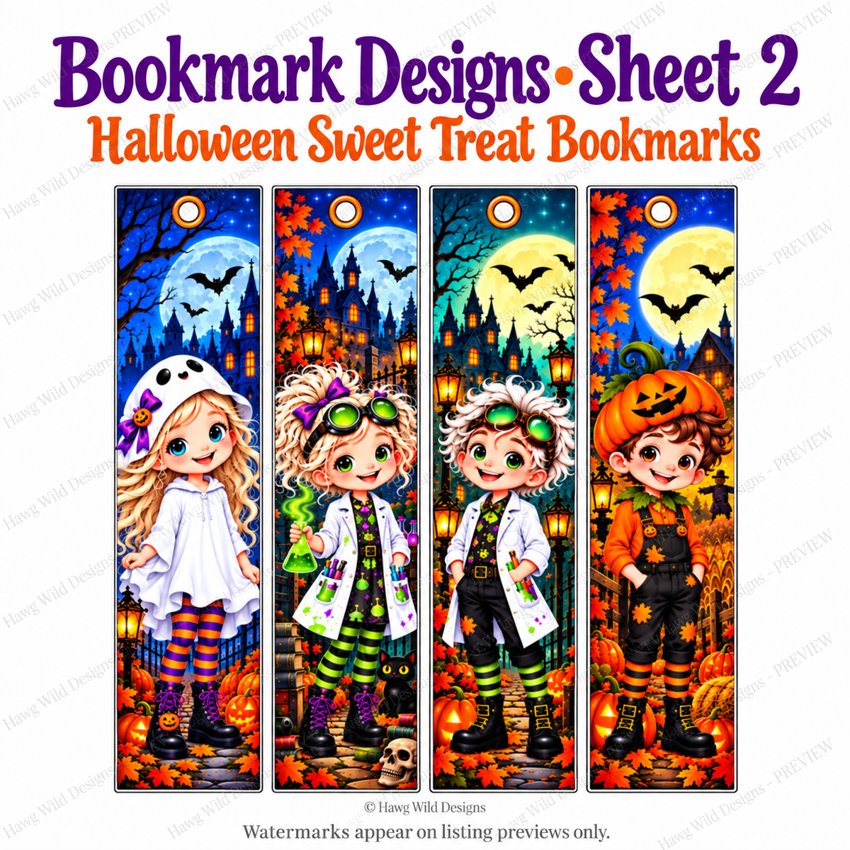 Halloween Sweet Treat Bookmarks Printable — design preview.