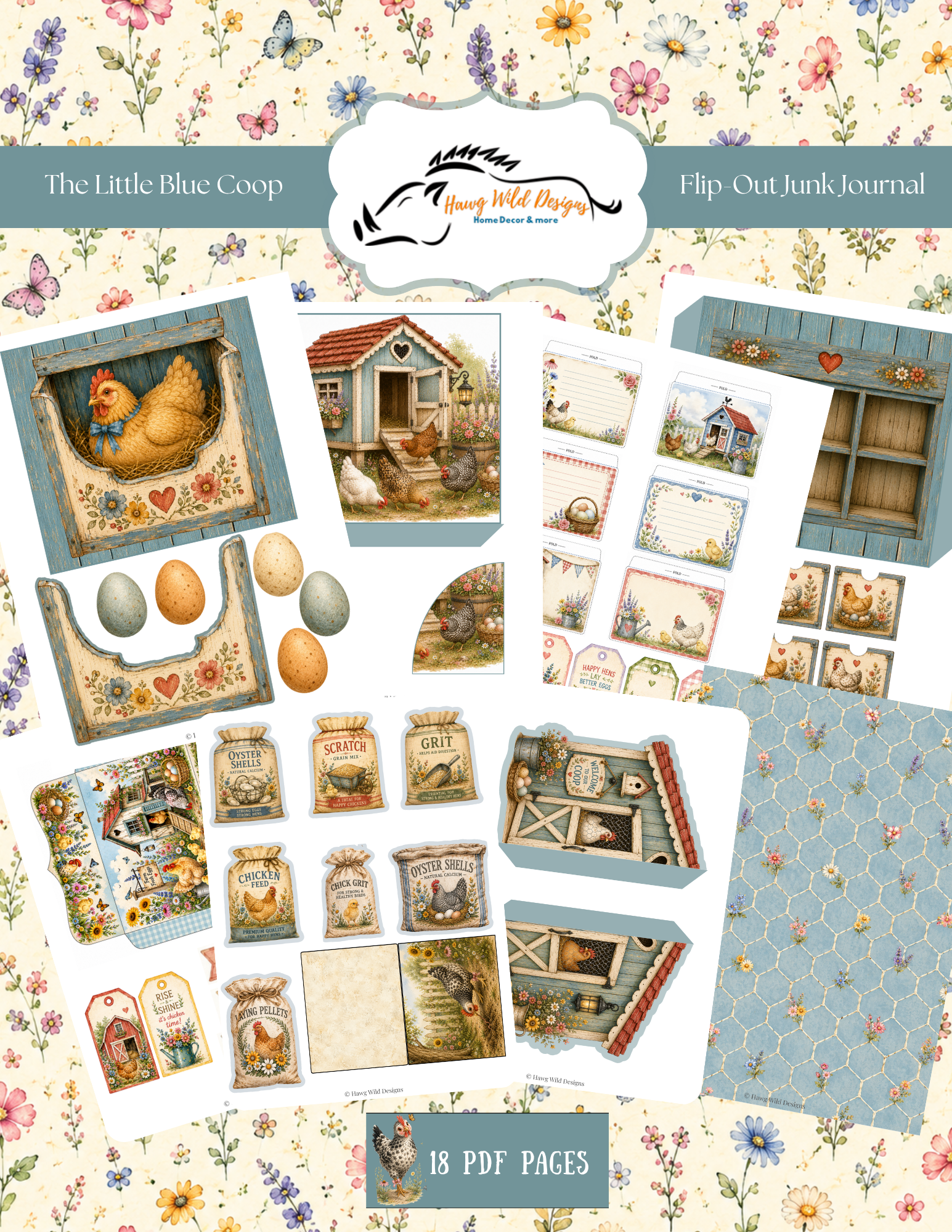 Printable digital download for The Little Blue Coop Flip-Out Creative Junk Journal