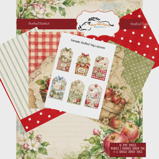 Bushel Basket Stuffed Tags Junk Journal Kit | Printable Paper Craft
