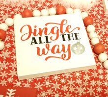 Load image into Gallery viewer, Jingle all the way with glitter bell &amp; 3 Jingle Bell Wood Shelf Sitter Sign Set