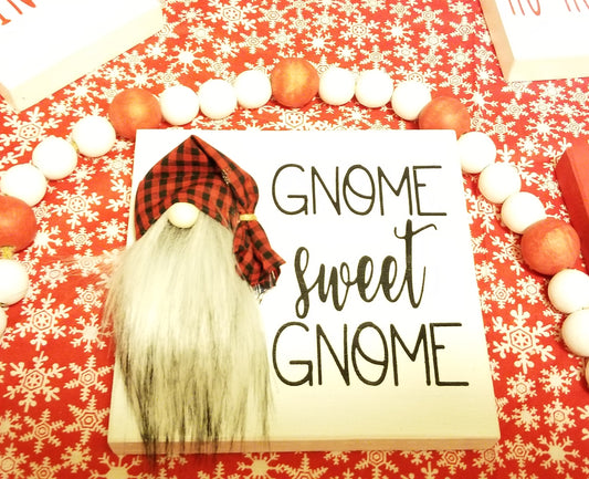 Gnome Sweet Gnome with 3D Gnome Wood Shelf Sitter Sign