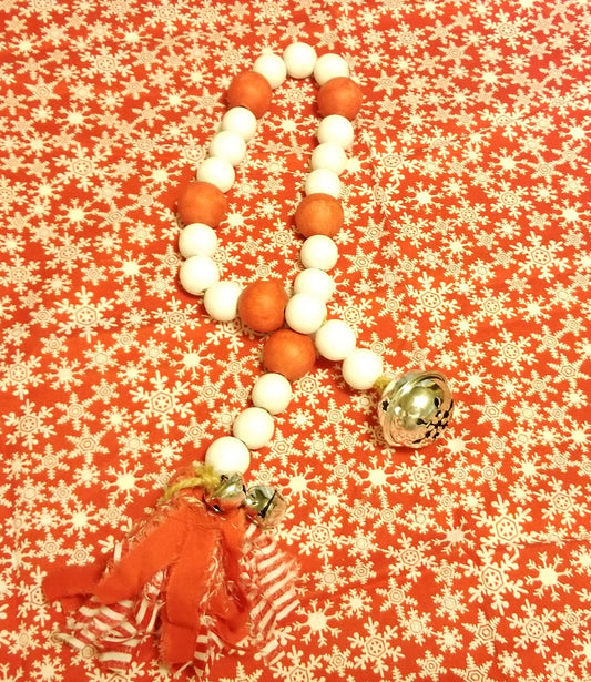Jingle Bell Beaded Garland, Red and White with jingle bells on each end