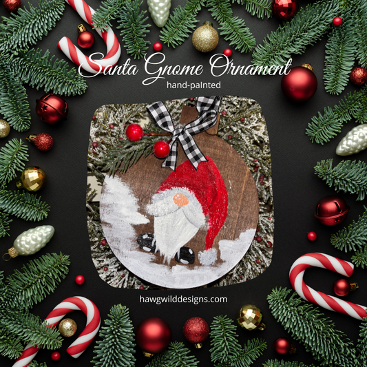 Santa Gnome Hand-painted Christmas Ornament