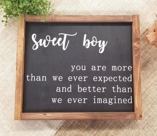 Sweet Boy or Girl Wood Sign,12" x 12", Framed