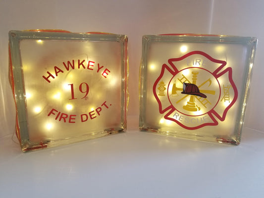 Fire Fighter Lighted Glass Block, Personalized