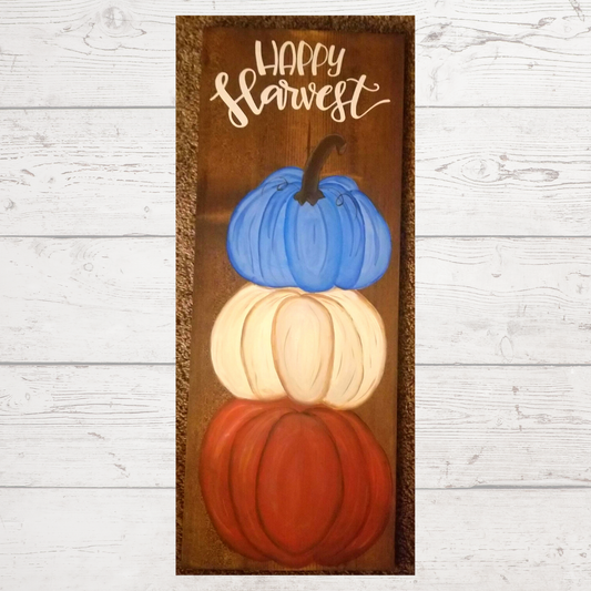 Stacked Pumpkin Hand-painted Wood Sign Happy Harvest