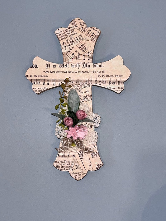Shabby Chic Embellished Cross, It is Well with my Soul