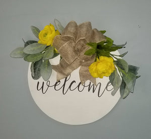 Welcome Round Sign, 12", White